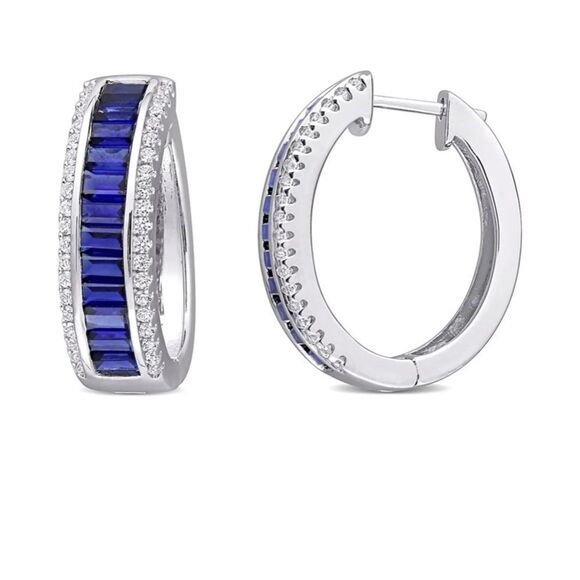 Sterling Silver Blue & White Sapphire 24mm Hoop Earrings Delmar 480.00 Nordstrom - Picture 1 of 1